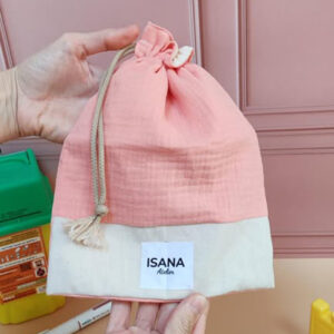 Pochon de transport en double gaze de coton uni abricot