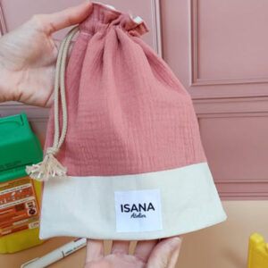 Pochon de transport en double gaze de coton vieux rose