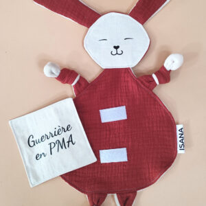 Doudou étapes PMA Lapin + carte étape "Guerrière en PMA" uni terracotta (produit en stock)