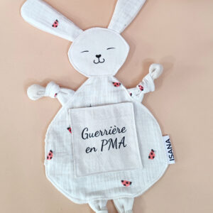 Doudou étapes PMA Lapin + carte étape "Guerrière en PMA" motif coccinelle (produit en stock)