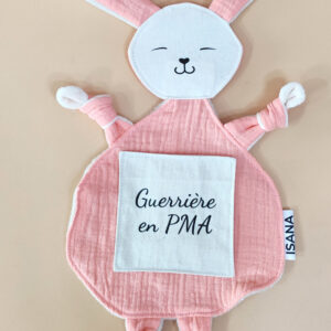 Doudou étapes PMA Lapin + carte étape "Guerrière en PMA" uni abricot (produit en stock)