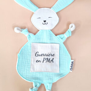 Doudou étapes PMA Lapin + carte étape "Guerrière en PMA" uni bleu aqua (produit en stock)
