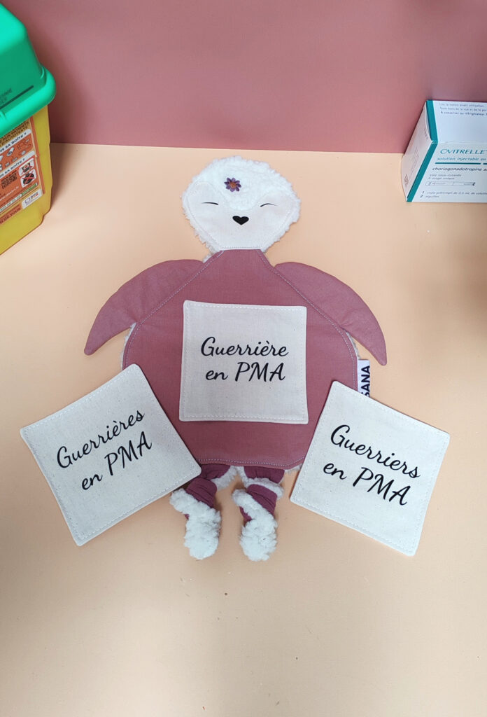 Doudou étapes pingouin avec cartes « Guerrière en PMA » et « Guerriers en PMA »